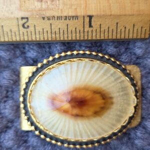 Vintage Limpet Shell Gold Tone and Cream Money Clip